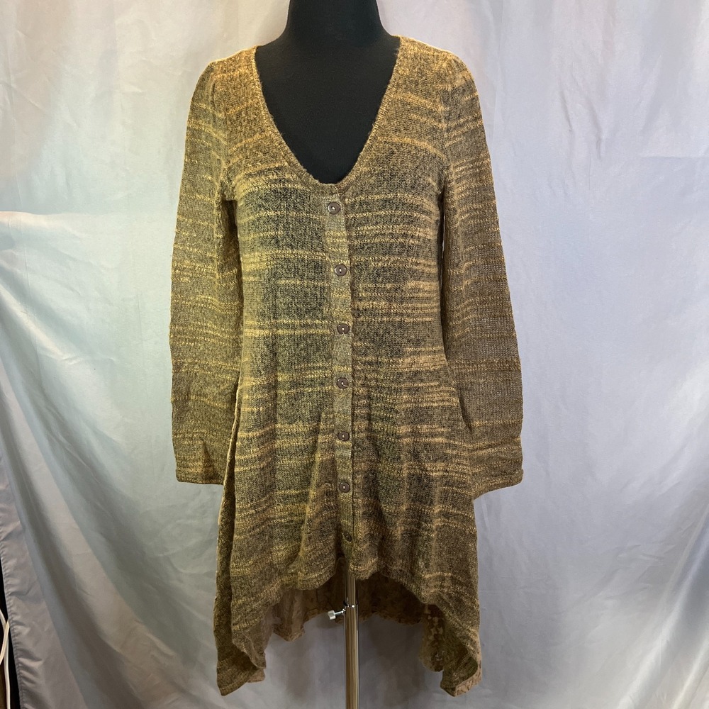 A'reve Cardigan Sweater Womens Large Brown Back Lace Sheer Long Sleeve Button Up